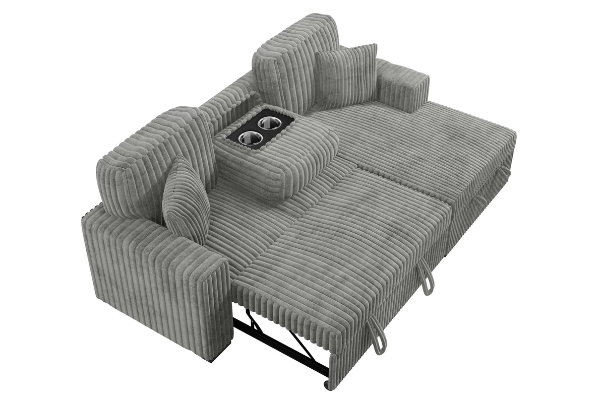 2-Piece Convertible Sectional – Sleeper Sofa W/Fold-Down Table & Chaise Storage – Smoke (F8551)
