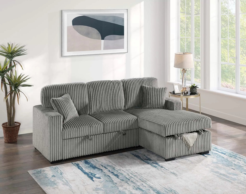 2-Piece Convertible Sectional – Sleeper Sofa W/Fold-Down Table & Chaise Storage – Smoke (F8551)
