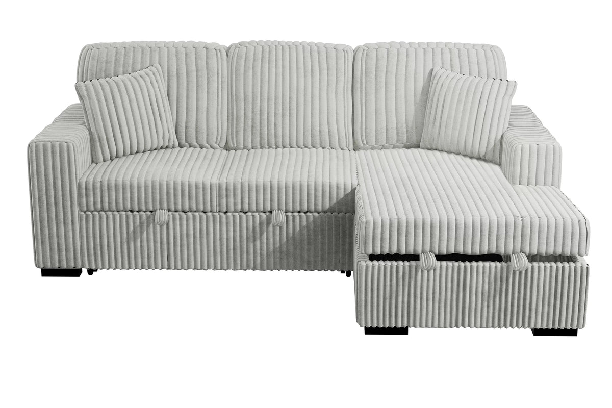 2-Piece Convertible Sectional – Sleeper Sofa W/Fold-Down Table & Chaise Storage – Ash (F8552)