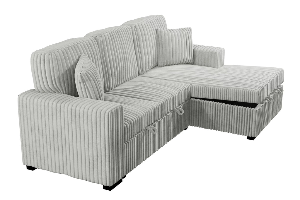2-Piece Convertible Sectional – Sleeper Sofa W/Fold-Down Table & Chaise Storage – Ash (F8552)