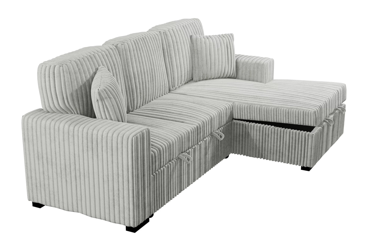 2-Piece Convertible Sectional – Sleeper Sofa W/Fold-Down Table & Chaise Storage – Ash (F8552)