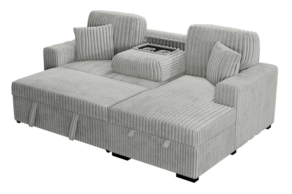 2-Piece Convertible Sectional – Sleeper Sofa W/Fold-Down Table & Chaise Storage – Ash (F8552)
