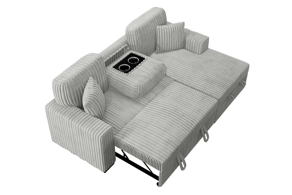 2-Piece Convertible Sectional – Sleeper Sofa W/Fold-Down Table & Chaise Storage – Ash (F8552)