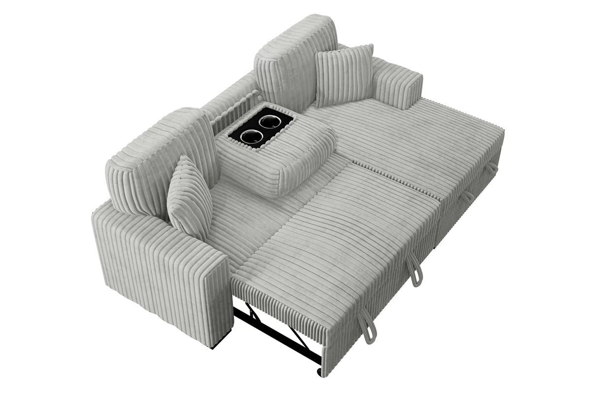 2-Piece Convertible Sectional – Sleeper Sofa W/Fold-Down Table & Chaise Storage – Ash (F8552)