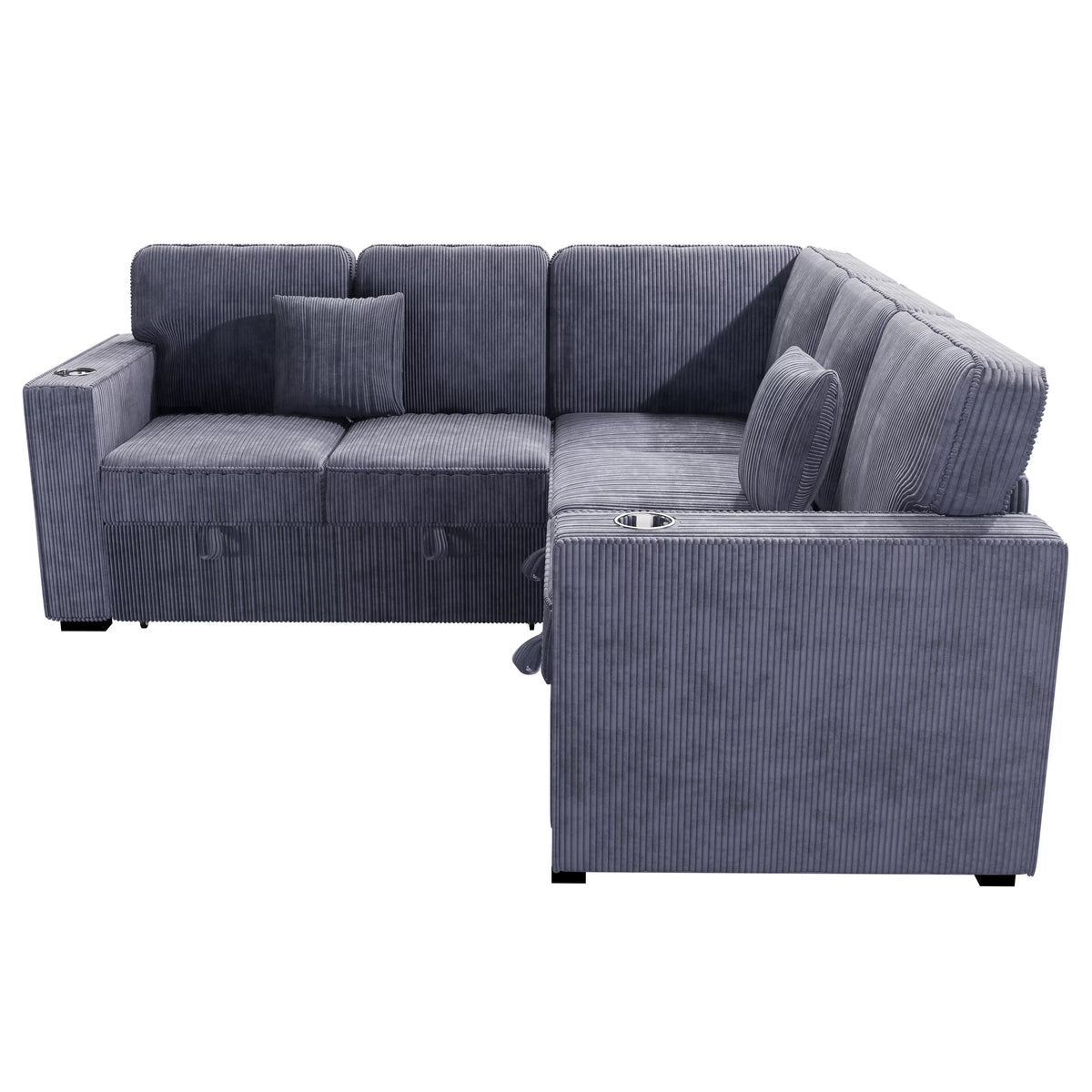 3-Piece Convertible Sectional – Sleeper Sofa W/Cupholder, Sofa Storage, & USB Ports – Dark Gray (F8555)