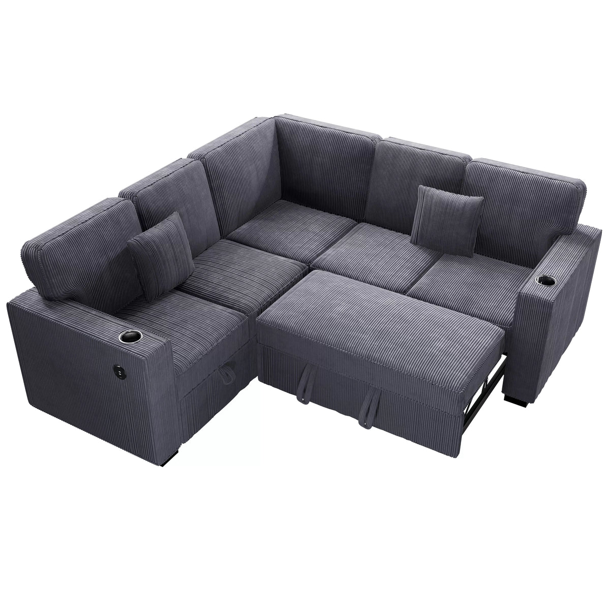 3-Piece Convertible Sectional – Sleeper Sofa W/Cupholder, Sofa Storage, & USB Ports – Dark Gray (F8555)