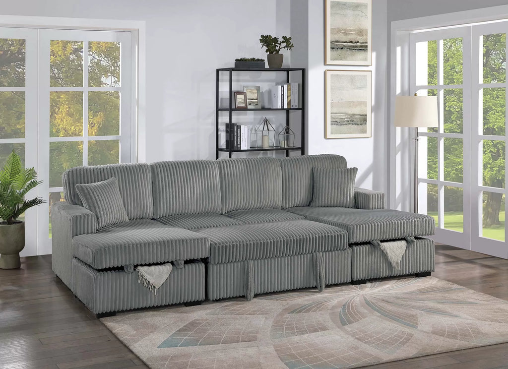 3-Piece Convertible Sectional – Sleeper Sofa & 2 Chaise Storage – Smoke (F8557)