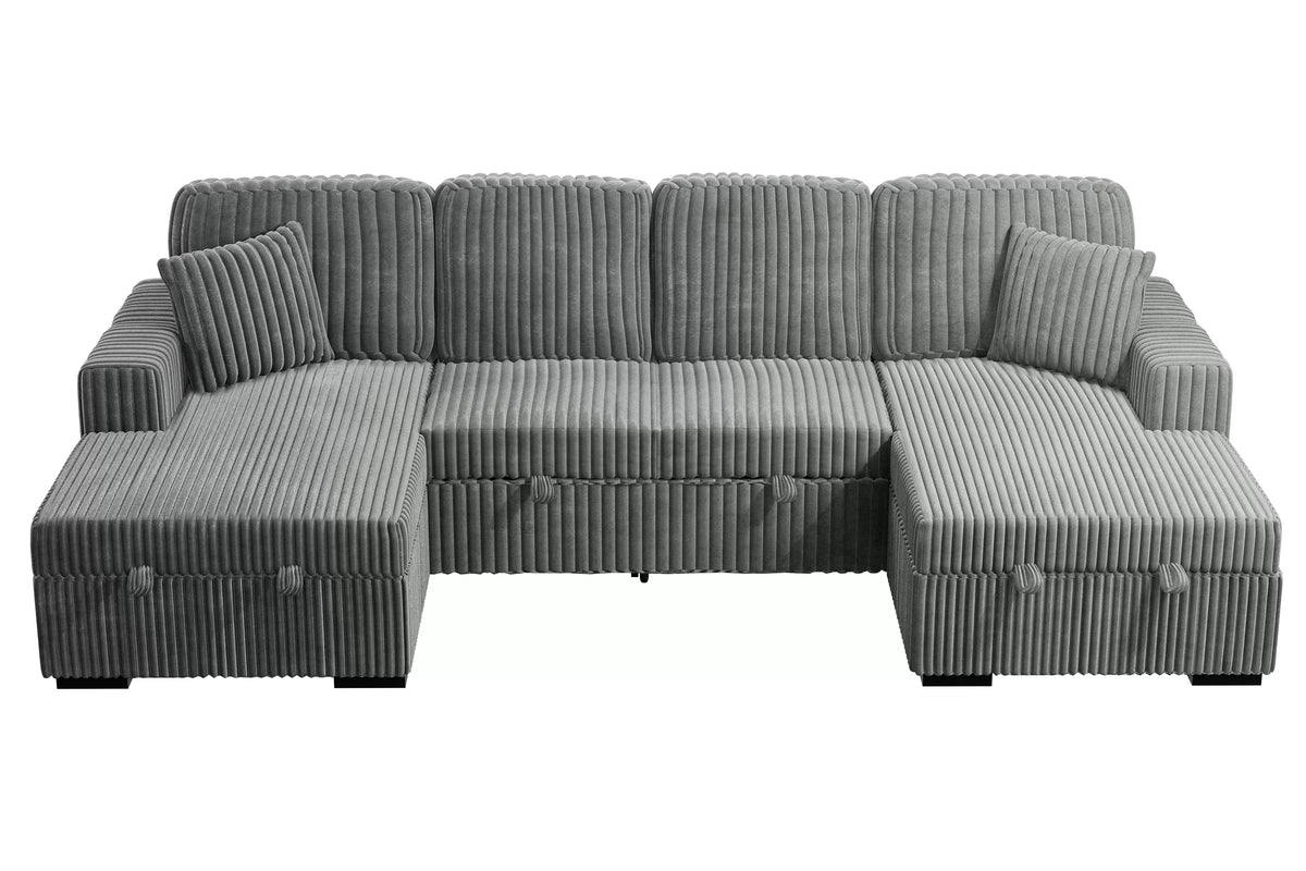 3-Piece Convertible Sectional – Sleeper Sofa & 2 Chaise Storage – Smoke (F8557)