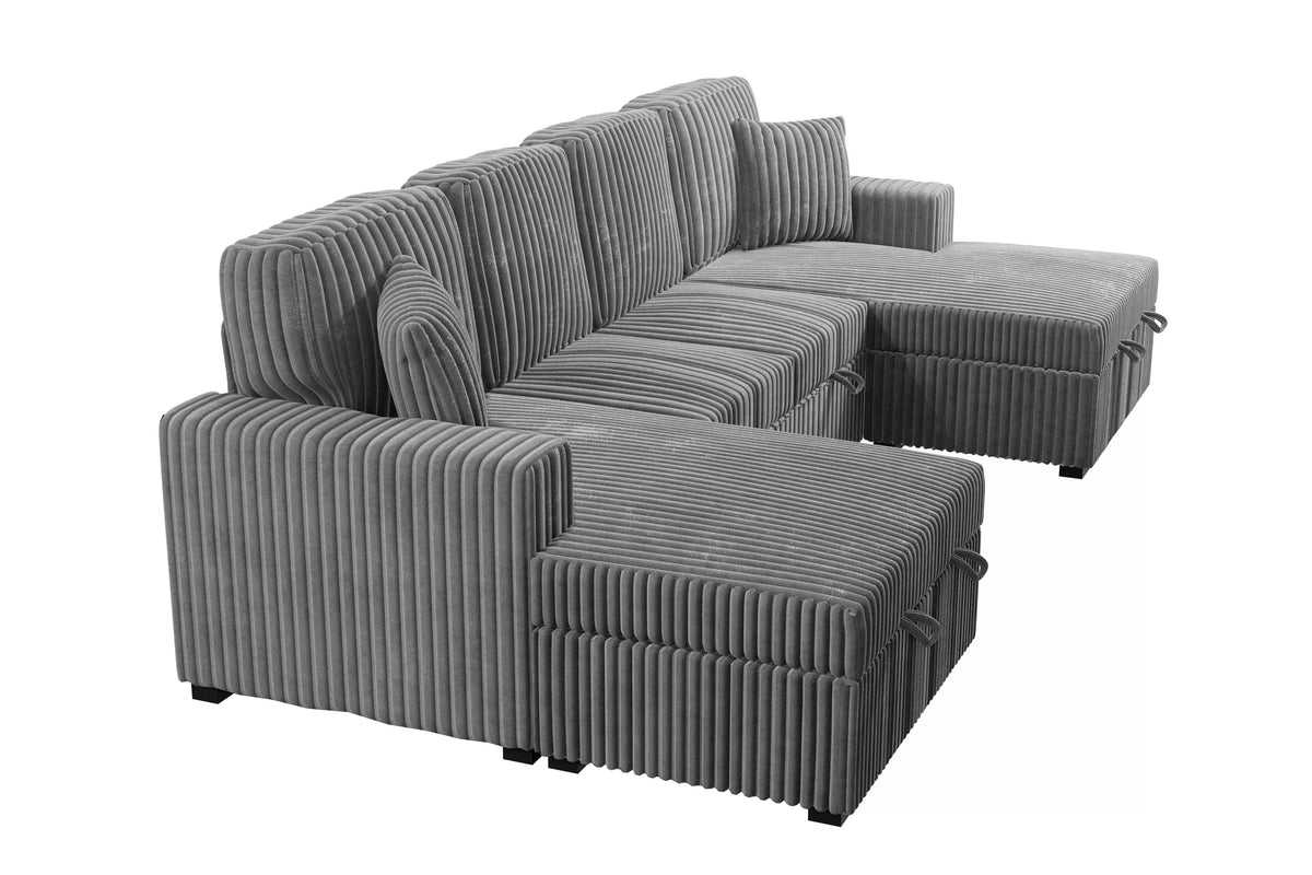 3-Piece Convertible Sectional – Sleeper Sofa & 2 Chaise Storage – Smoke (F8557)