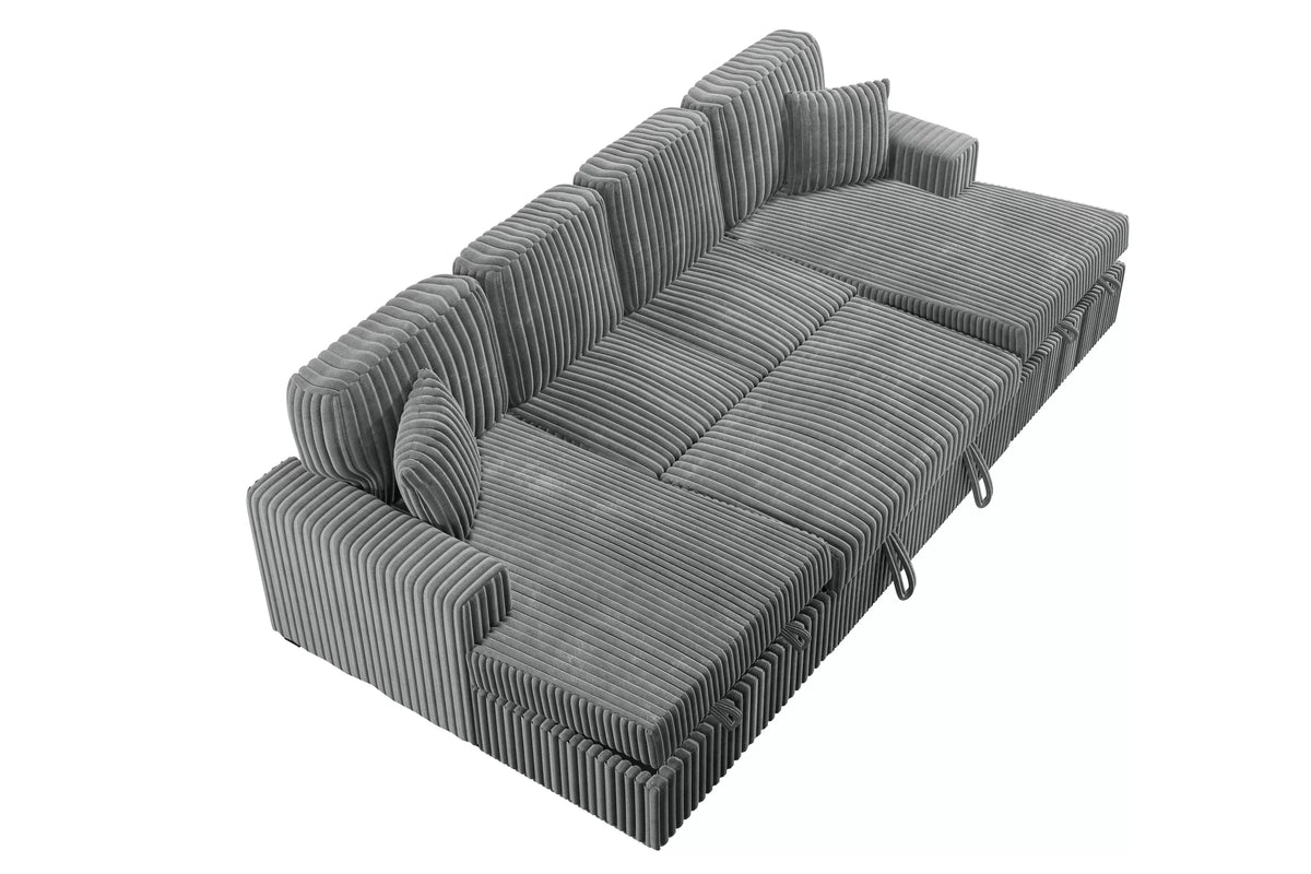 3-Piece Convertible Sectional – Sleeper Sofa & 2 Chaise Storage – Smoke (F8557)