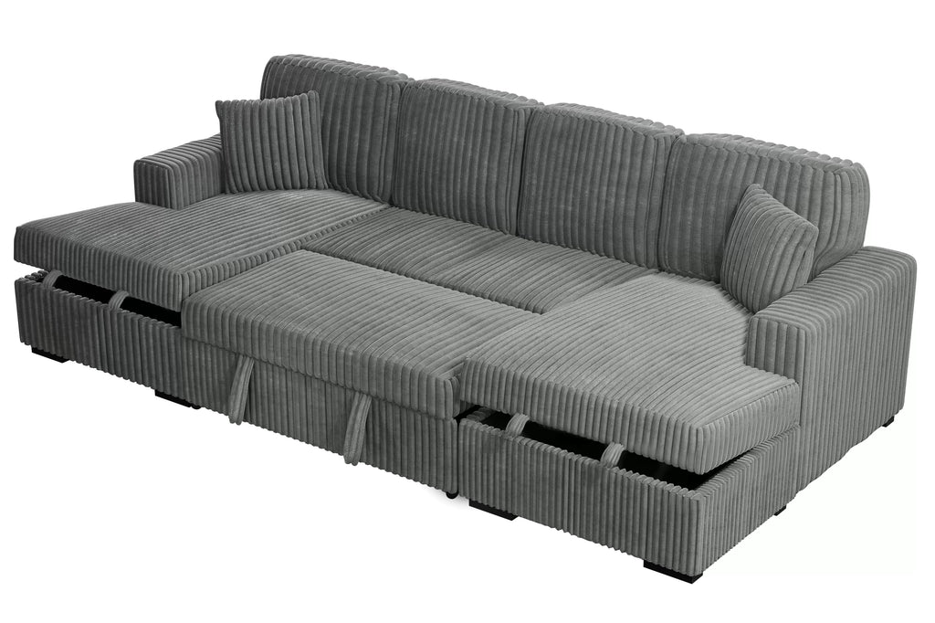 3-Piece Convertible Sectional – Sleeper Sofa & 2 Chaise Storage – Smoke (F8557)