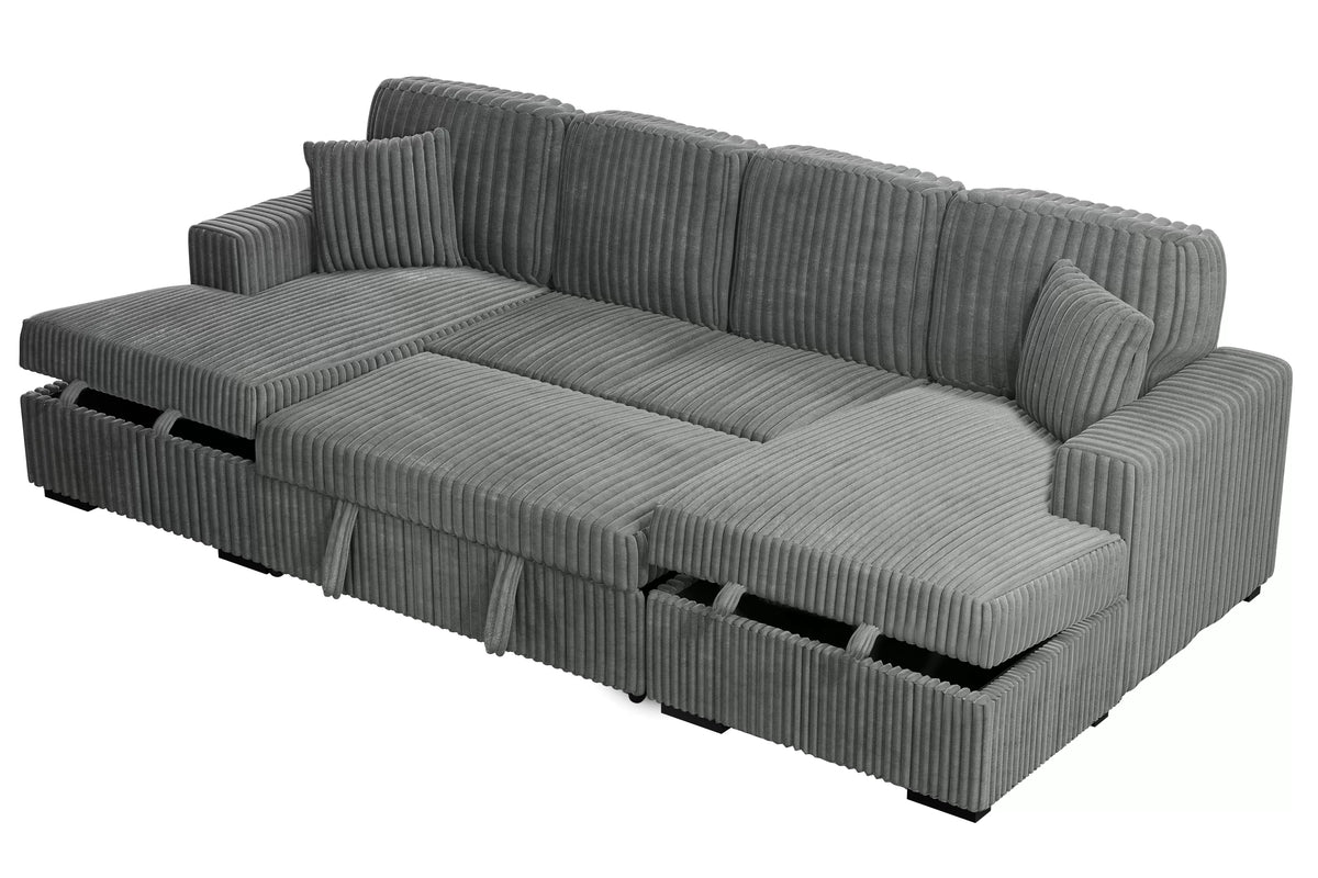 3-Piece Convertible Sectional – Sleeper Sofa & 2 Chaise Storage – Smoke (F8557)