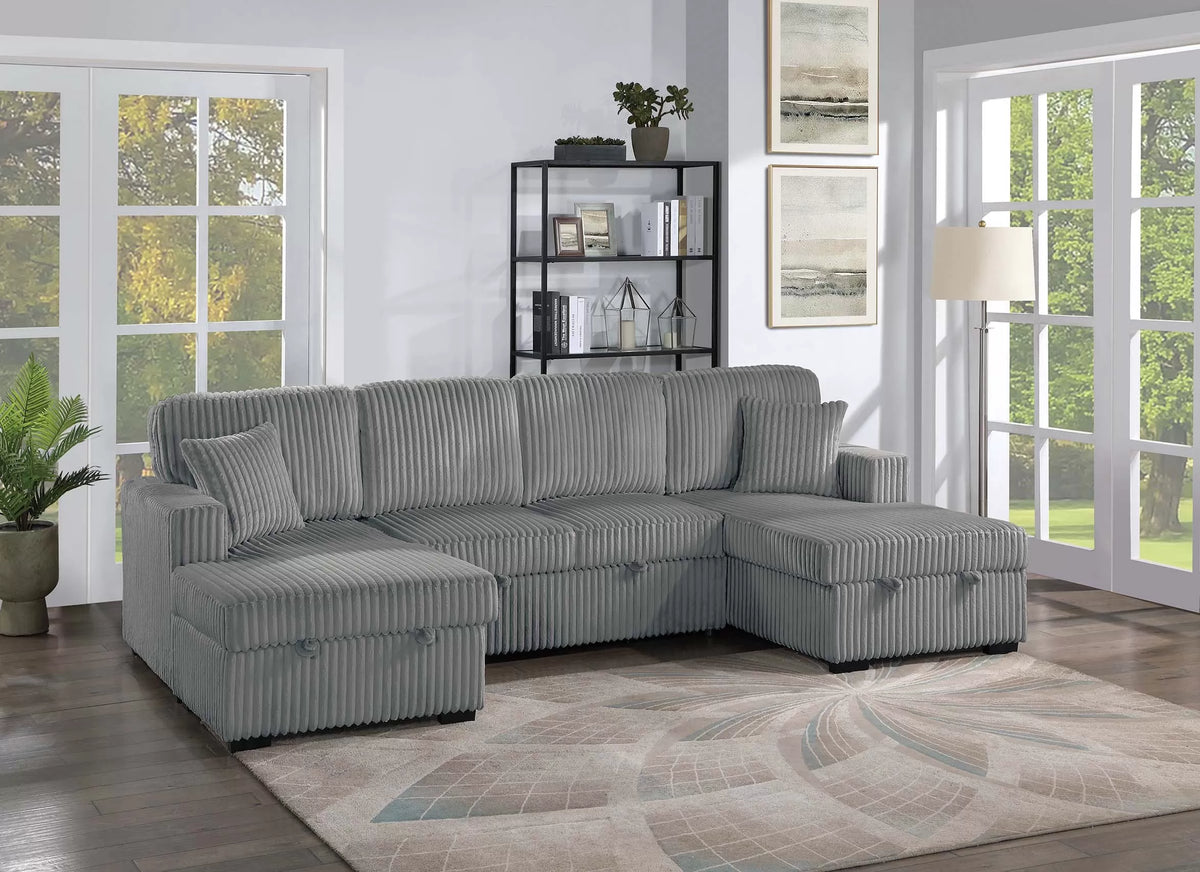 3-Piece Convertible Sectional – Sleeper Sofa & 2 Chaise Storage – Smoke (F8557)