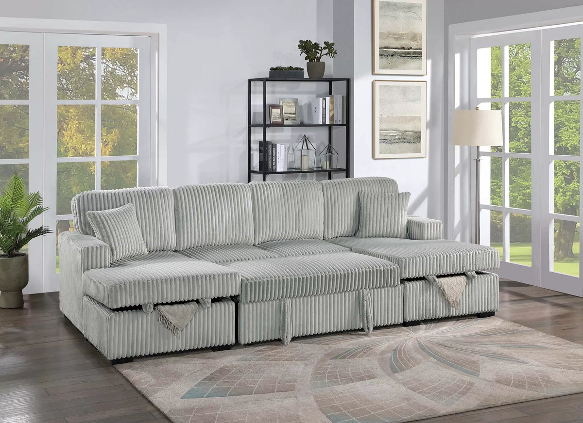 3-Piece Convertible Sectional – Sleeper Sofa & 2 Chaise Storage – Ash (F8558)