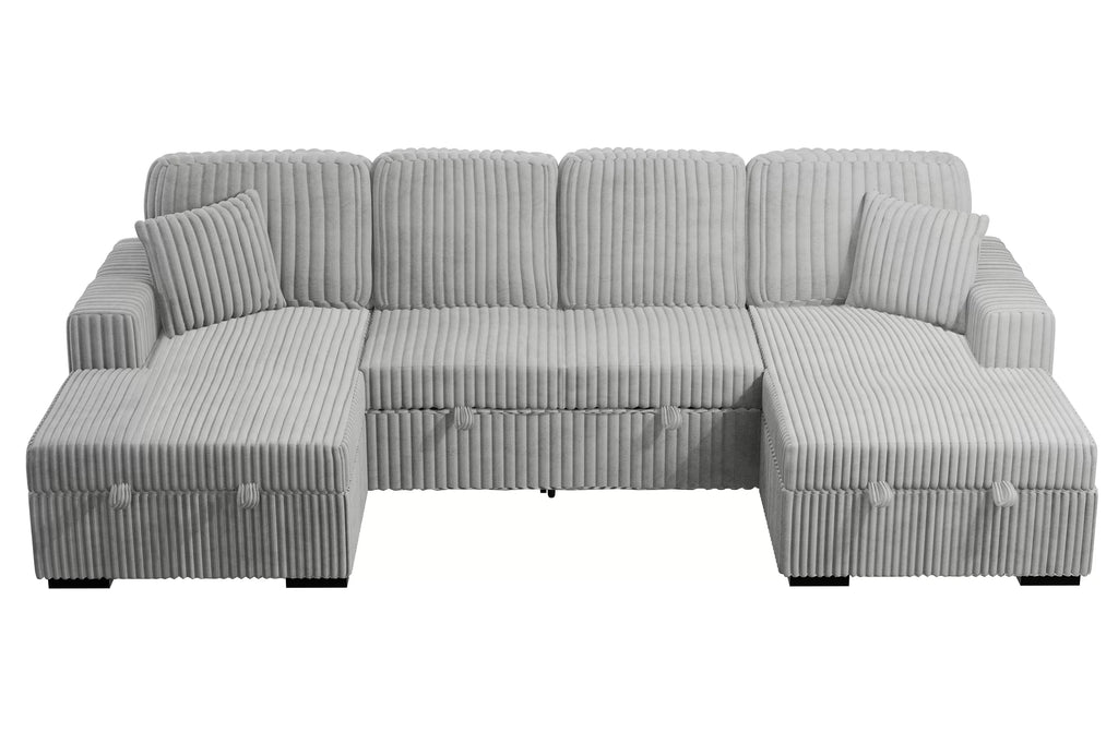 3-Piece Convertible Sectional – Sleeper Sofa & 2 Chaise Storage – Ash (F8558)