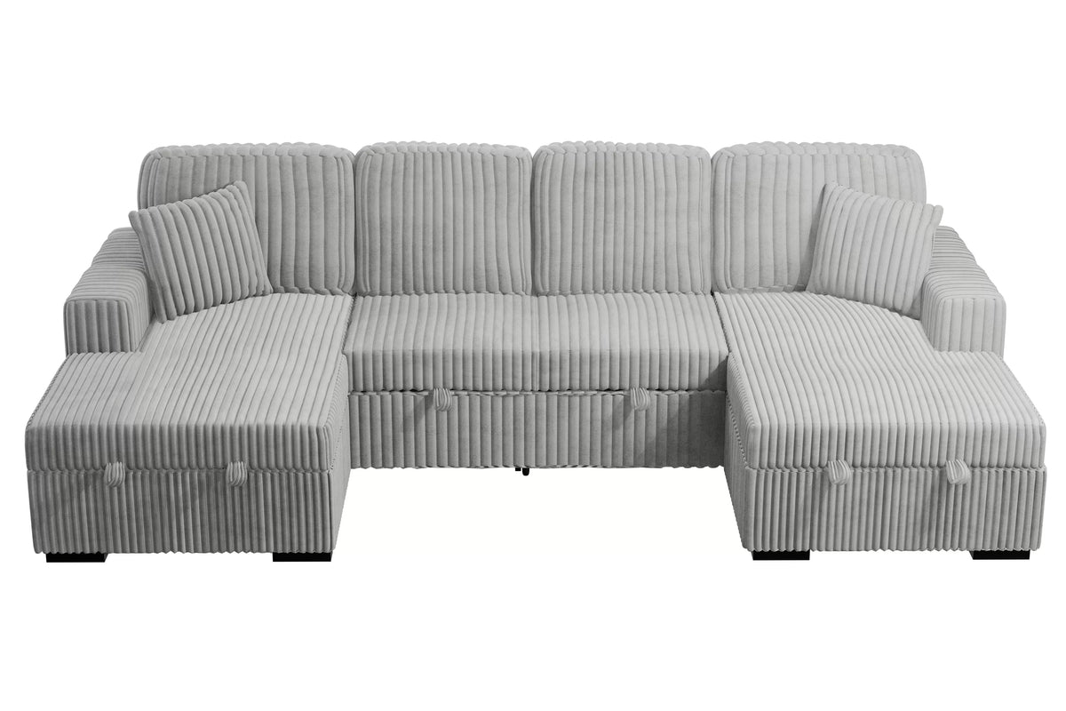 3-Piece Convertible Sectional – Sleeper Sofa & 2 Chaise Storage – Ash (F8558)