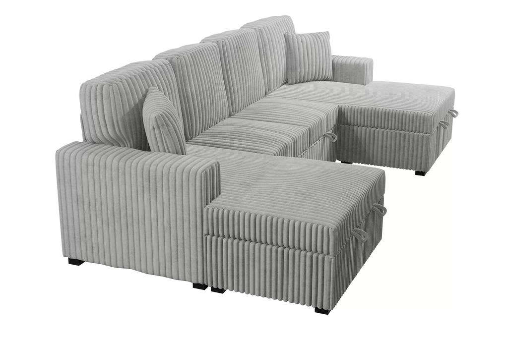 3-Piece Convertible Sectional – Sleeper Sofa & 2 Chaise Storage – Ash (F8558)