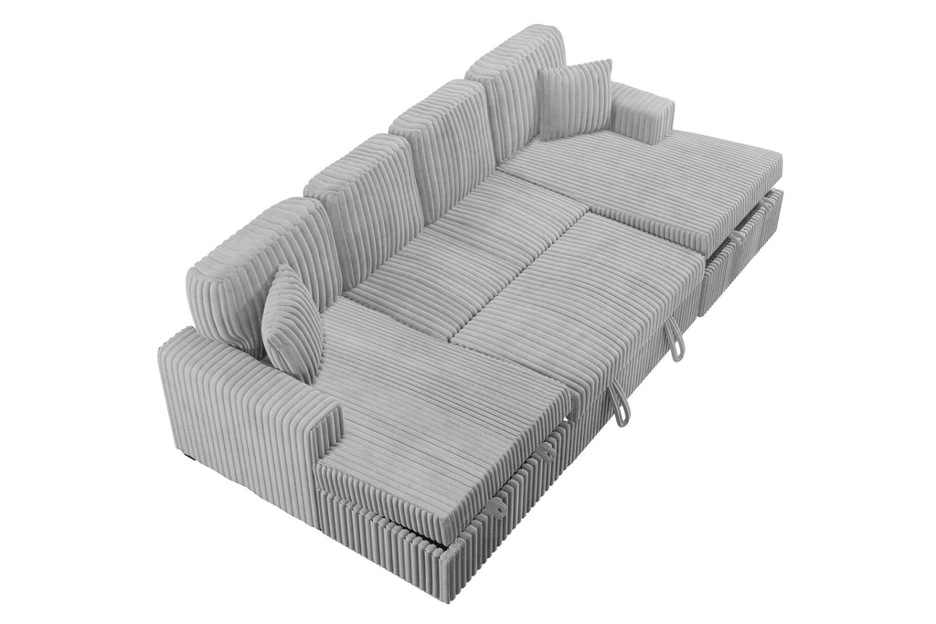 3-Piece Convertible Sectional – Sleeper Sofa & 2 Chaise Storage – Ash (F8558)
