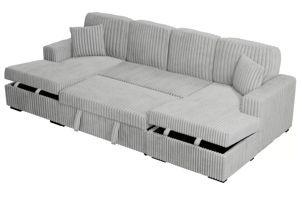 3-Piece Convertible Sectional – Sleeper Sofa & 2 Chaise Storage – Ash (F8558)