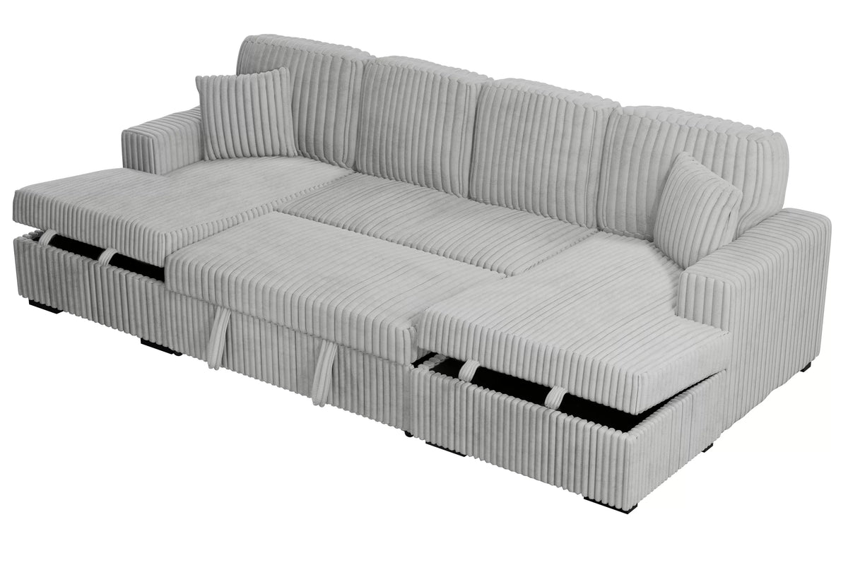 3-Piece Convertible Sectional – Sleeper Sofa & 2 Chaise Storage – Ash (F8558)