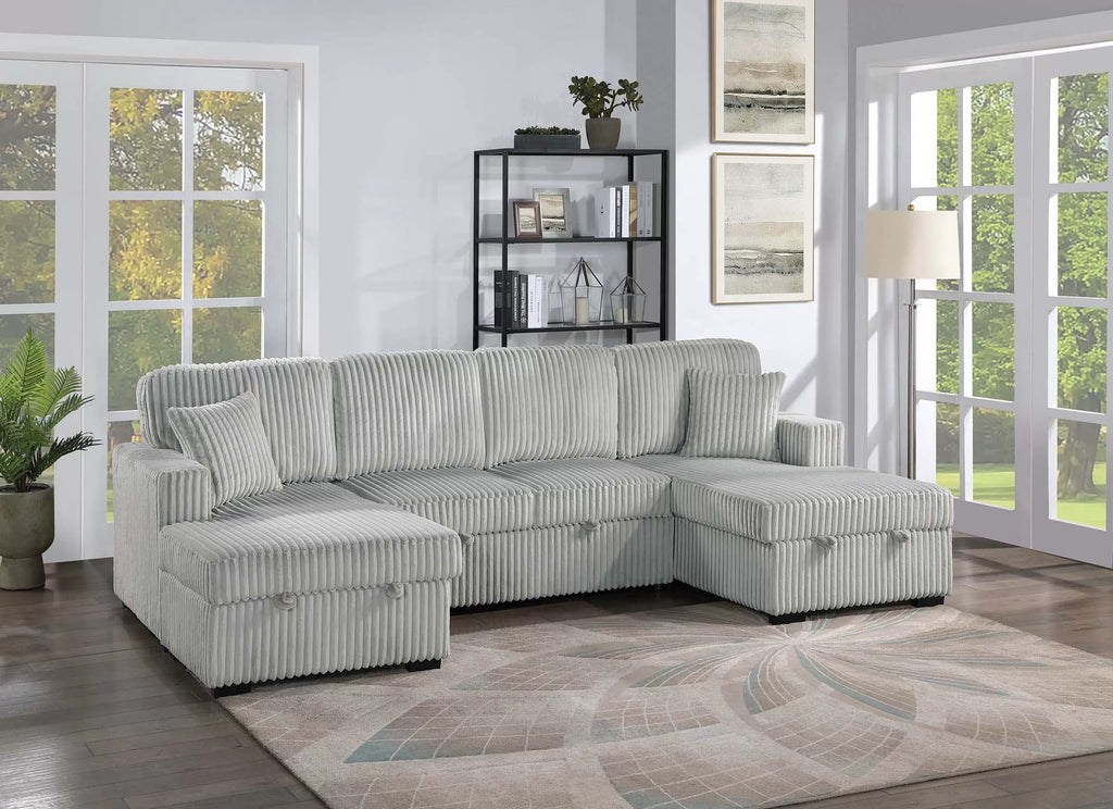 3-Piece Convertible Sectional – Sleeper Sofa & 2 Chaise Storage – Ash (F8558)