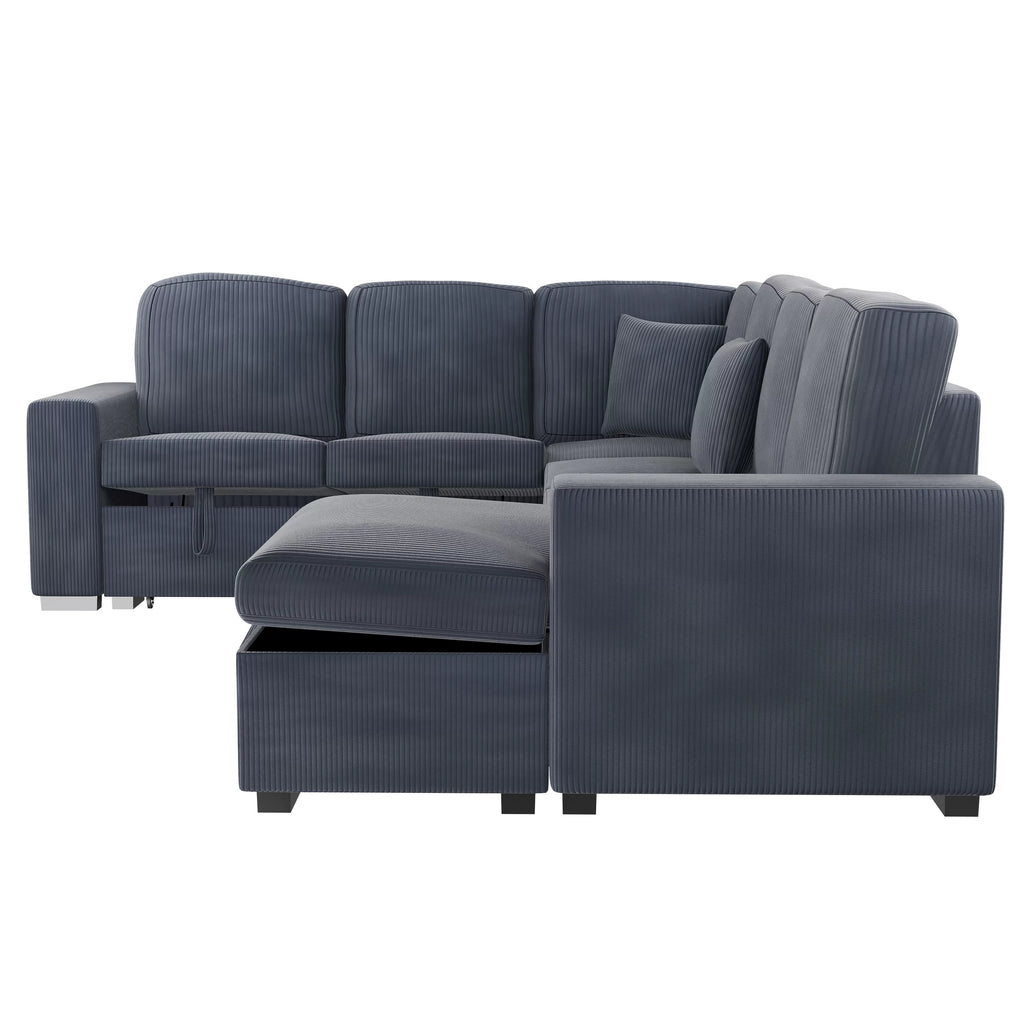 4-Piece Convertible Sectional – Sleeper Sofa, Chaise Storage, Sofa Storage & USB Port – Dark Gray (F8559)