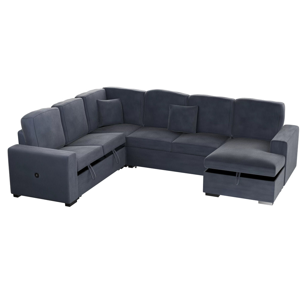 4-Piece Convertible Sectional – Sleeper Sofa, Chaise Storage, Sofa Storage & USB Port – Dark Gray (F8559)