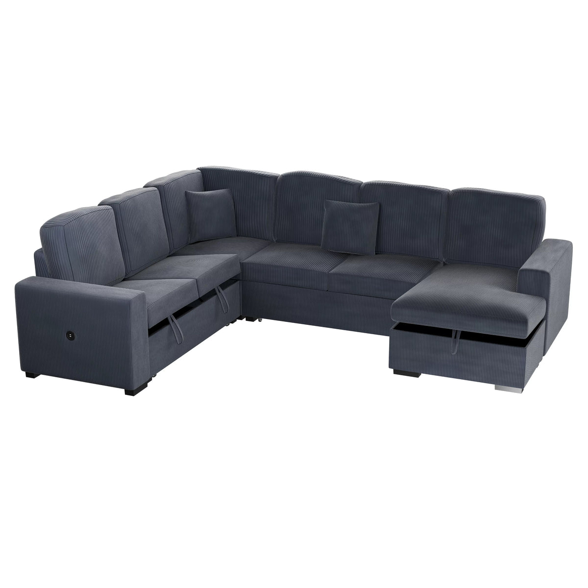 4-Piece Convertible Sectional – Sleeper Sofa, Chaise Storage, Sofa Storage & USB Port – Dark Gray (F8559)