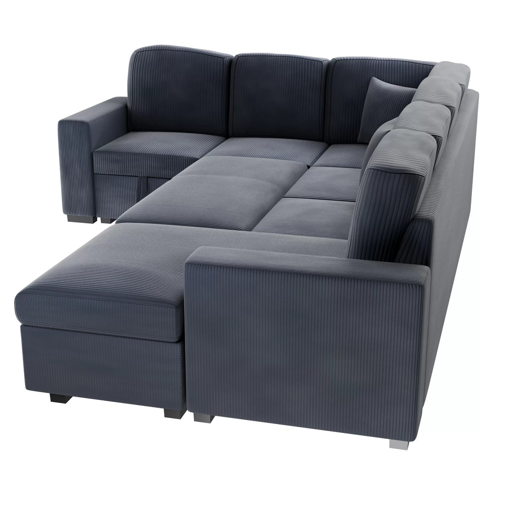 4-Piece Convertible Sectional – Sleeper Sofa, Chaise Storage, Sofa Storage & USB Port – Dark Gray (F8559)