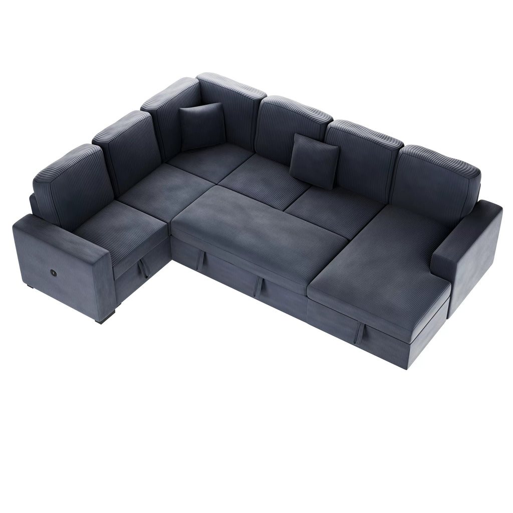 4-Piece Convertible Sectional – Sleeper Sofa, Chaise Storage, Sofa Storage & USB Port – Dark Gray (F8559)