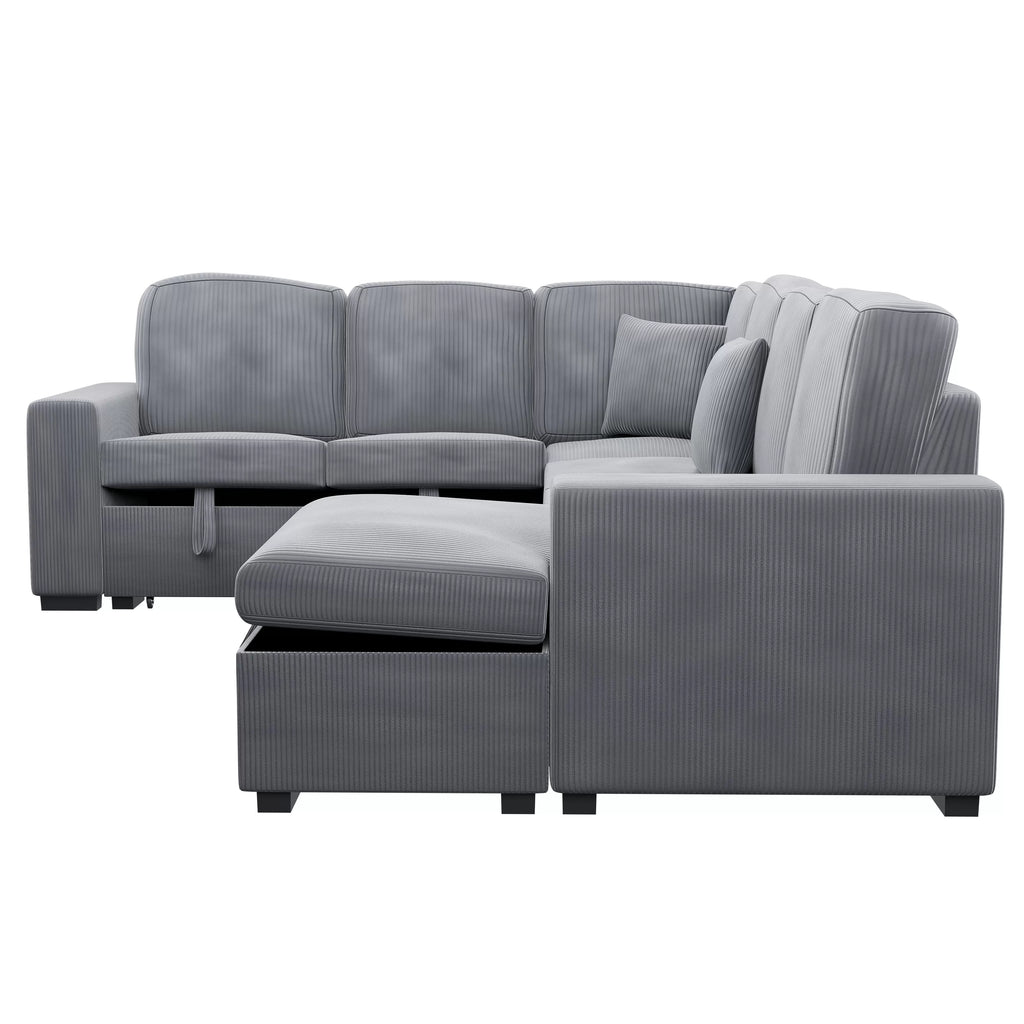 4-Piece Convertible Sectional – Sleeper Sofa, Chaise Storage, Sofa Storage & USB Port – Fog (F8560)