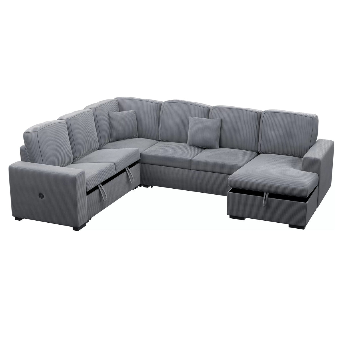 4-Piece Convertible Sectional – Sleeper Sofa, Chaise Storage, Sofa Storage & USB Port – Fog (F8560)
