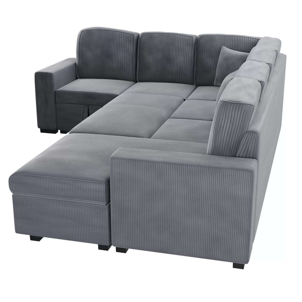 4-Piece Convertible Sectional – Sleeper Sofa, Chaise Storage, Sofa Storage & USB Port – Fog (F8560)