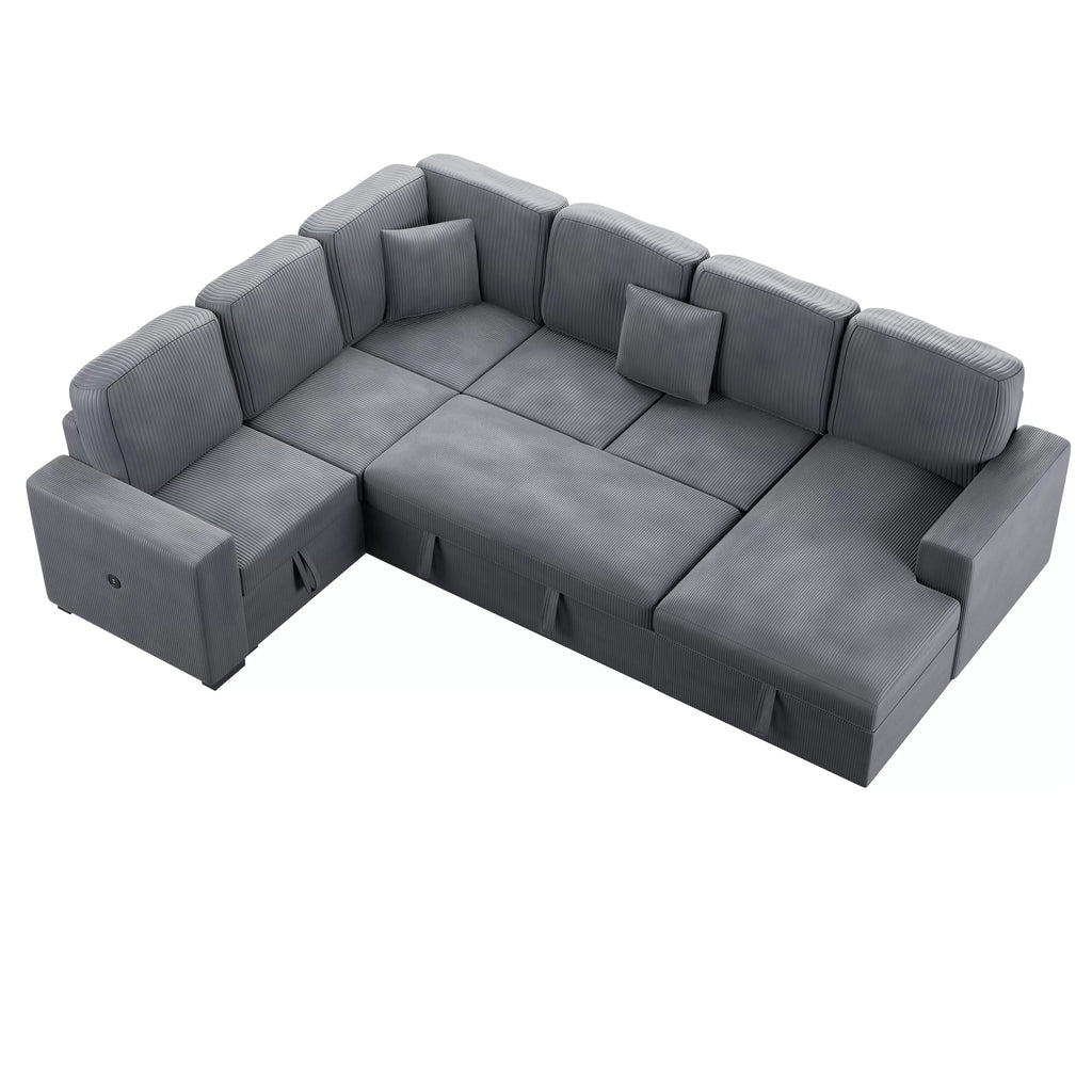 4-Piece Convertible Sectional – Sleeper Sofa, Chaise Storage, Sofa Storage & USB Port – Fog (F8560)