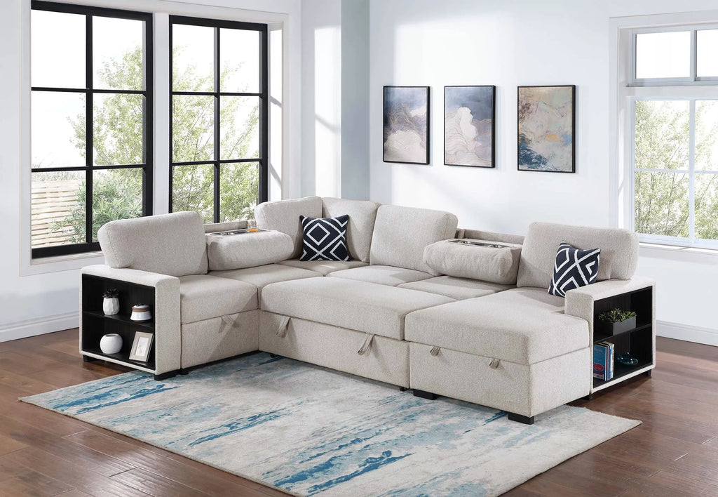 4-Piece Convertible Sectional – Beige (F8562)