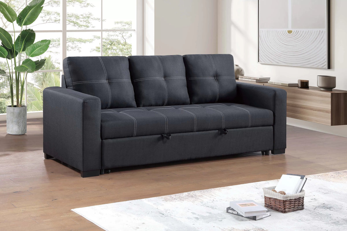 Convertible Sofa – Sleeper Sofa with Pull-Out Bed – Black (F8563)