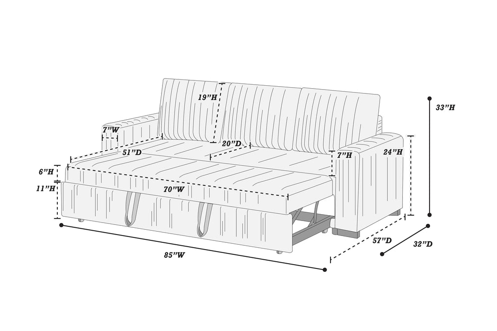 Convertible Sofa – Sleeper Sofa with Pull-Out Bed – Dark Gray (F8564)