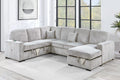 4-Piece Convertible Sectional – Sleeper Sofa, Chaise Storage, Sofa Storage & USB Port – Ivory (F8566)