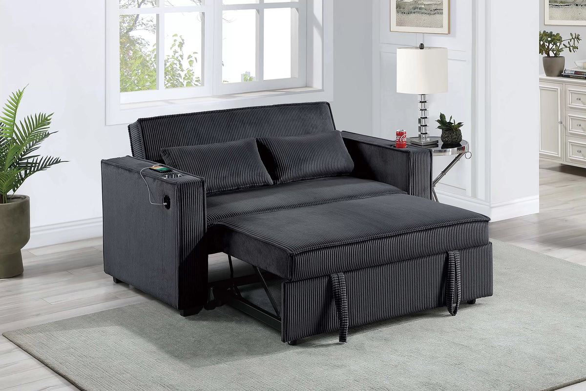 Convertible Sofa – Sleeper Sofa W/ Cup Holders & USB Port – Black (F8568)