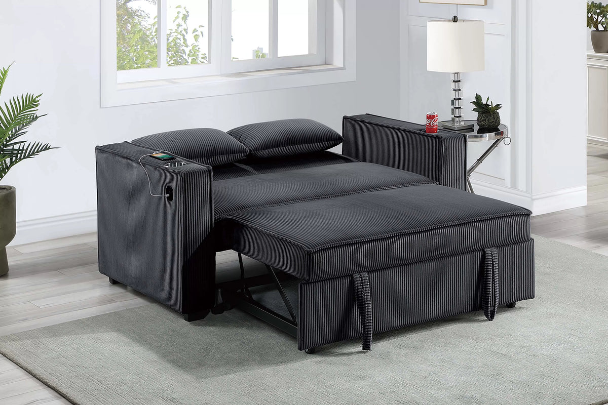 Convertible Sofa – Sleeper Sofa W/ Cup Holders & USB Port – Black (F8568)