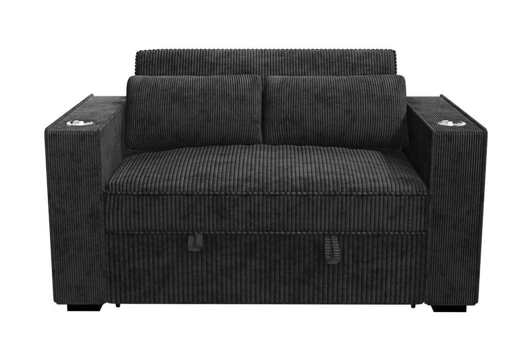 Convertible Sofa – Sleeper Sofa W/ Cup Holders & USB Port – Black (F8568)
