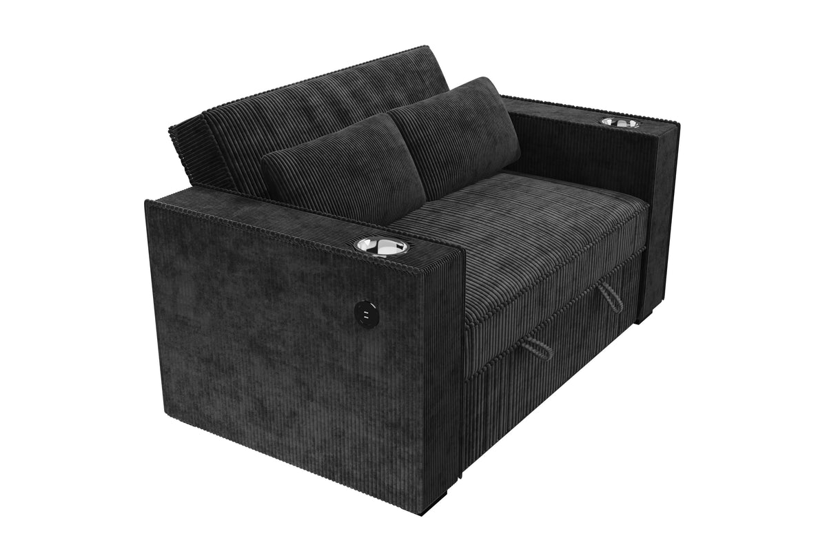 Convertible Sofa – Sleeper Sofa W/ Cup Holders & USB Port – Black (F8568)