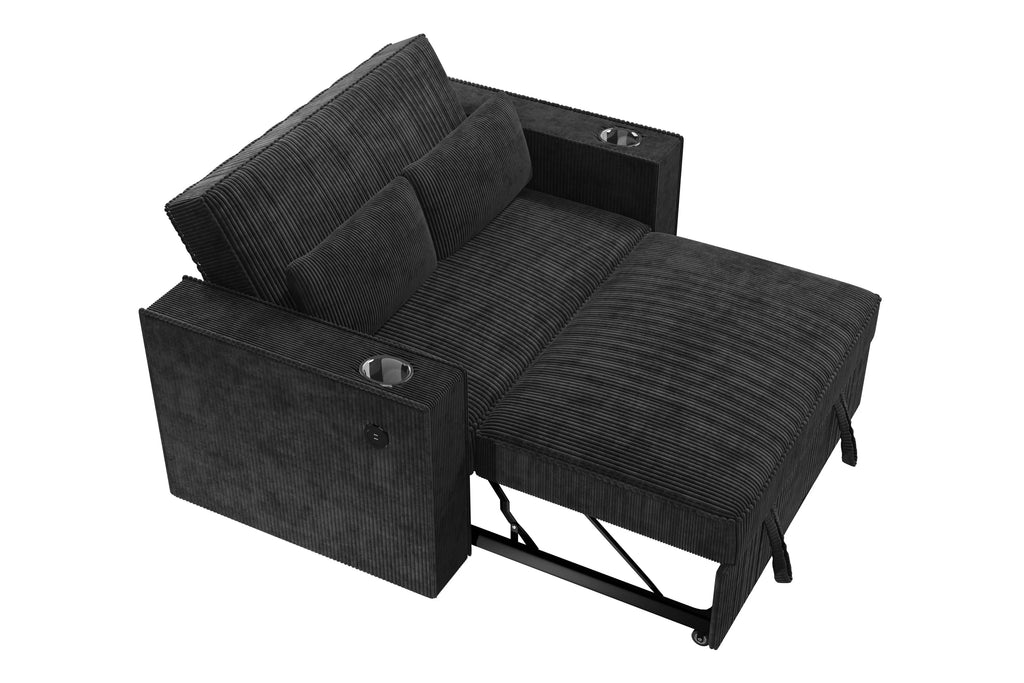 Convertible Sofa – Sleeper Sofa W/ Cup Holders & USB Port – Black (F8568)