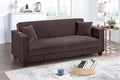 Convertible Sofa – Hidden Storage + Cup Holder + USB Ports – Chocolate (F8570)