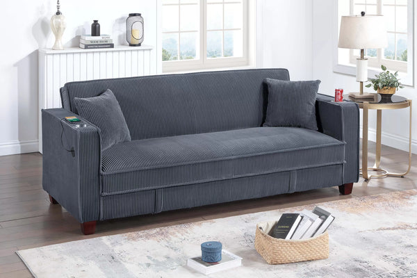 Convertible Sofa – Hidden Storage + Cup Holder + USB Ports – Dark Gray (F8571)