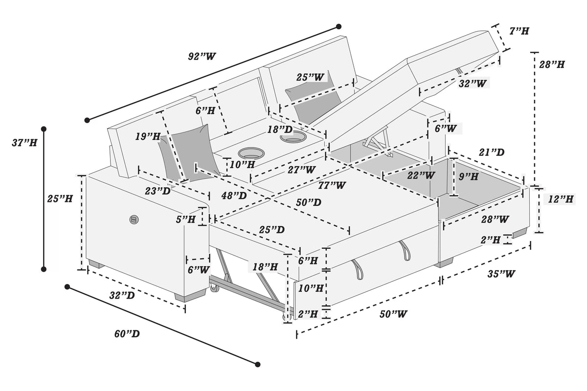 Convertible Sectional – Black (F8574)