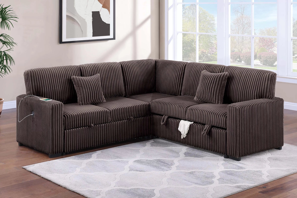 3-Piece Convertible Sectional – Chocolate (F8576)