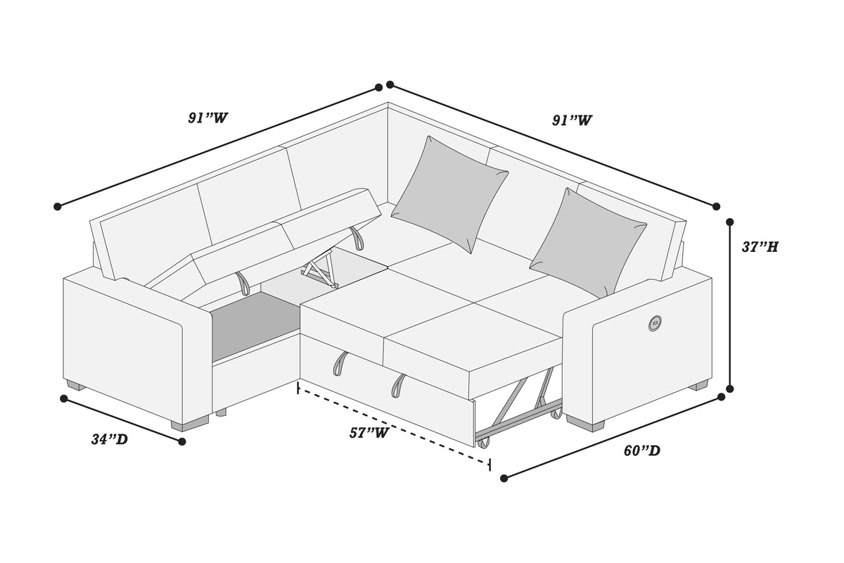 3-Piece Convertible Sectional – Smoke (F8577)