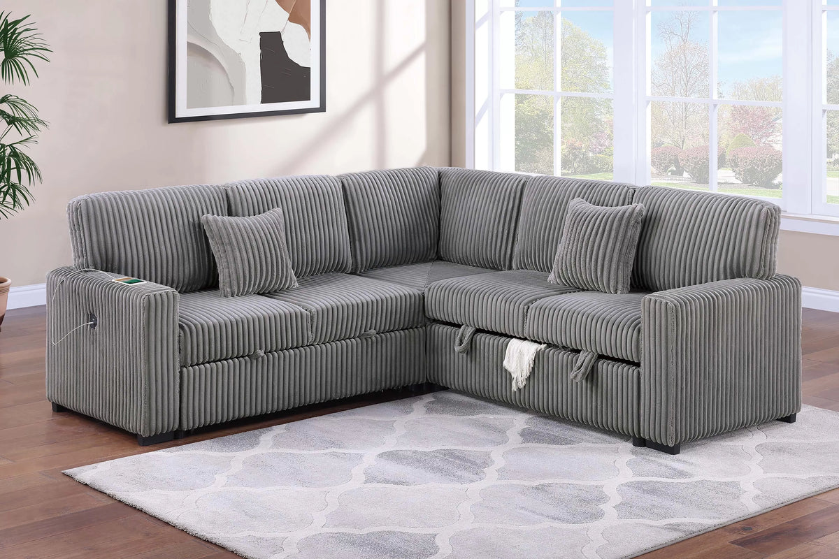 3-Piece Convertible Sectional – Smoke (F8577)