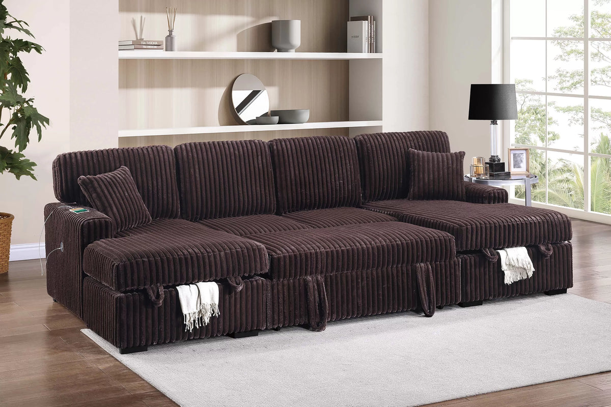 3-Piece Convertible Sectional – Sleeper Sofa & 2 Chaise Storage – Coffee (F8583)